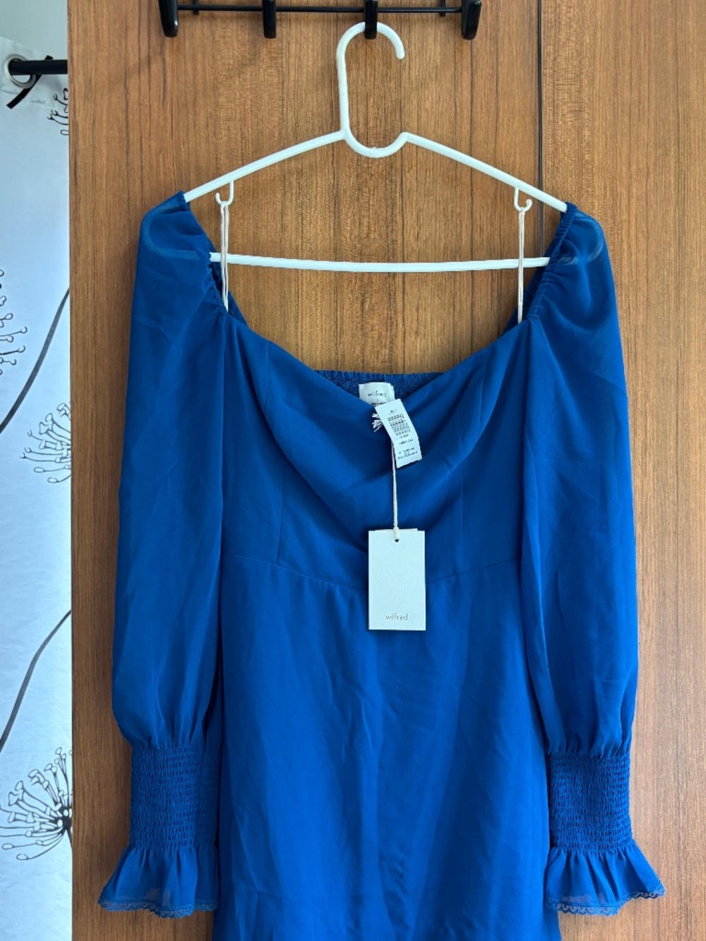 Aritzia Wilfred Emmylou Chiffon Squareneck Mini Dress Blue NWT Size 2